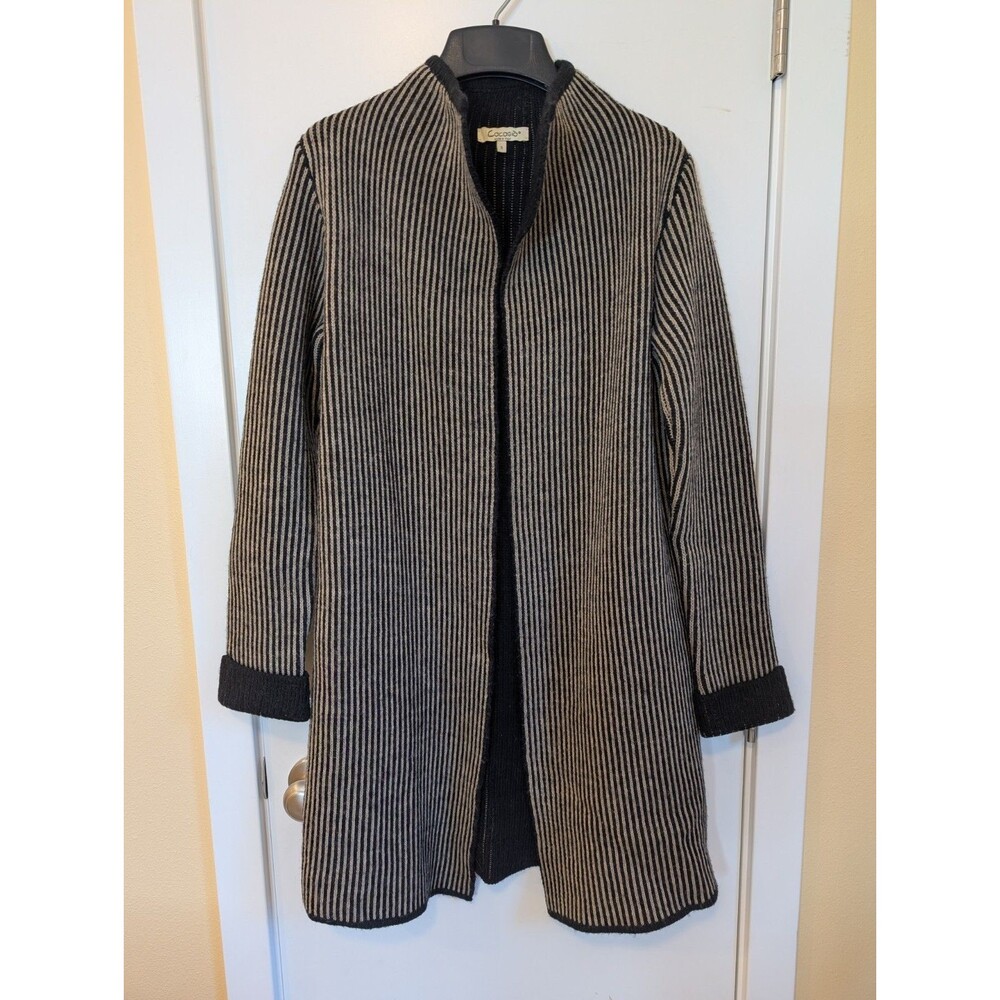 Cocogio Wool Cardigan Sweater Small Italy Striped Quiet Luxury Minimalist Black